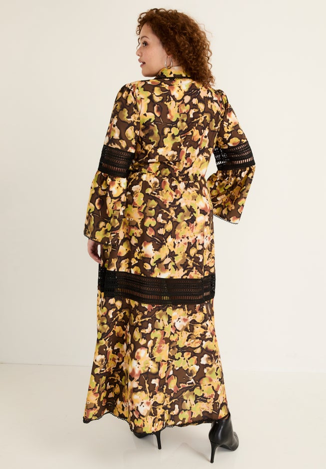 Lace-Panelled Midi Shirt Dress image number null