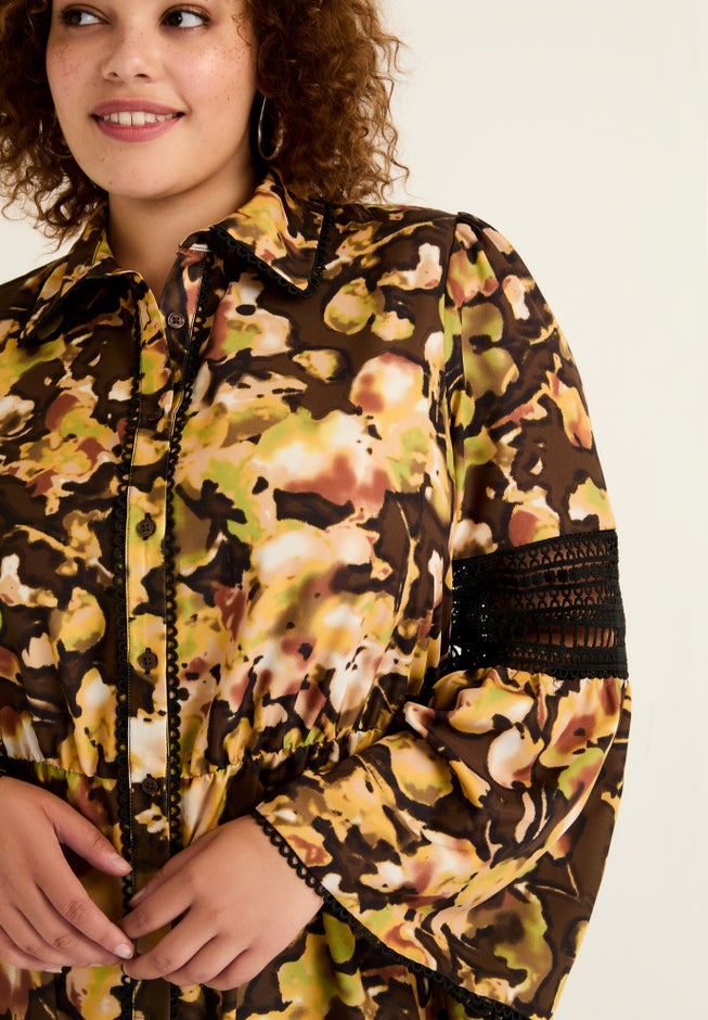 Lace-Panelled Midi Shirt Dress image number null