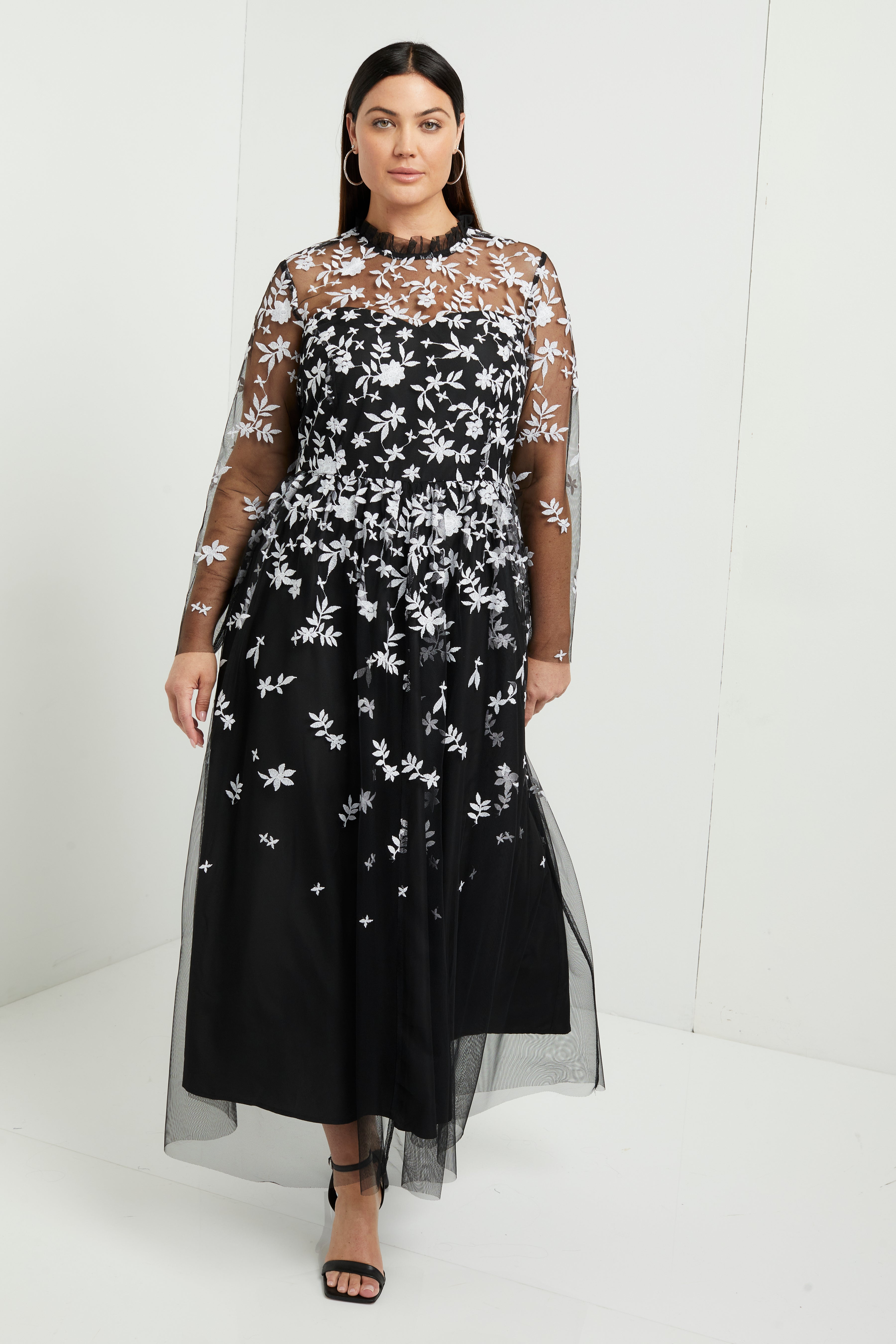 Mesh-Overlay Maxi Dress image number 0