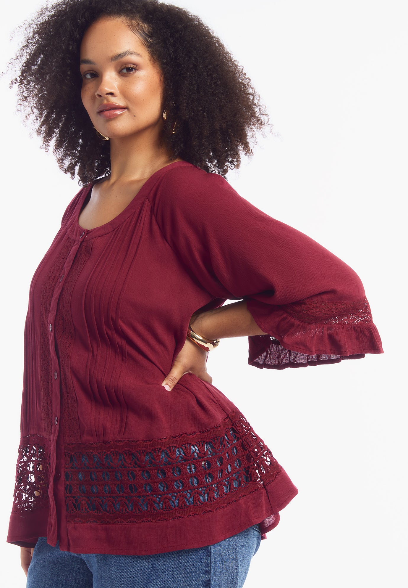 Lace-Trimmed Boho Blouse image number 4