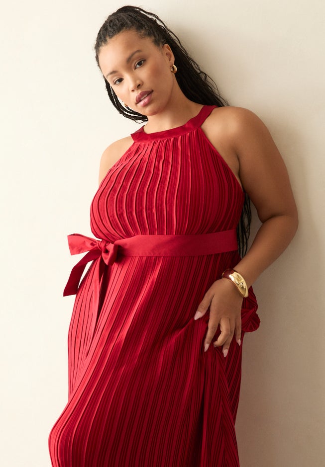 Pleated Halter Maxi Dress image number 4