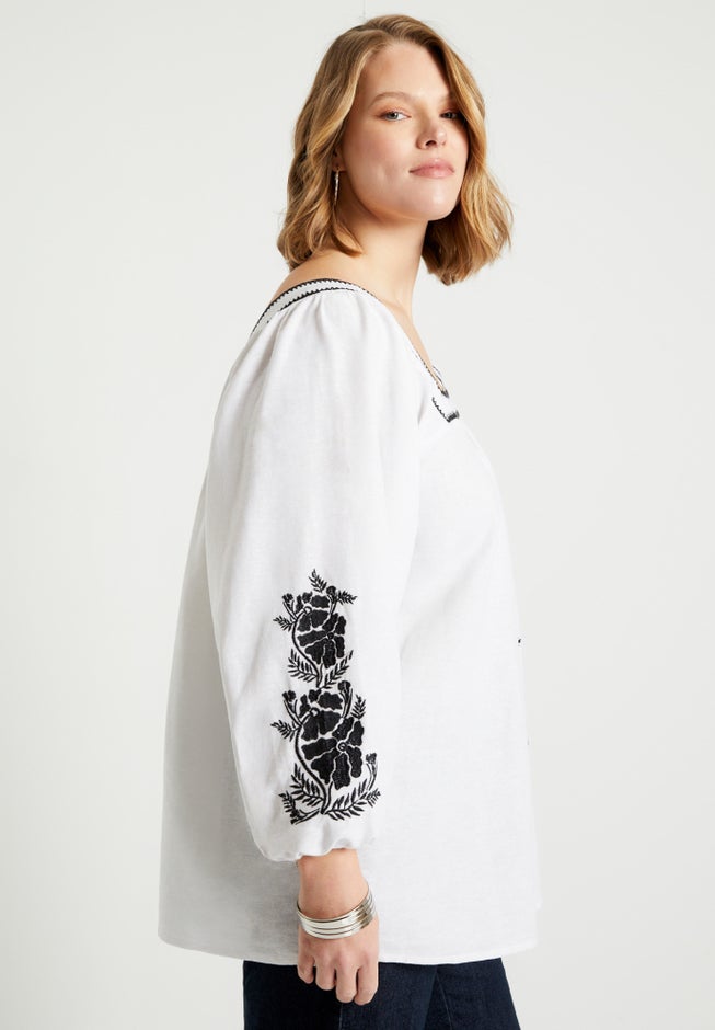Embroidered Lino Soleil Top image number null