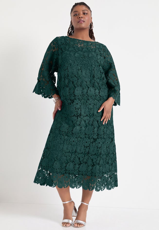 Bell-Sleeve Lace Midi Dress image number 3