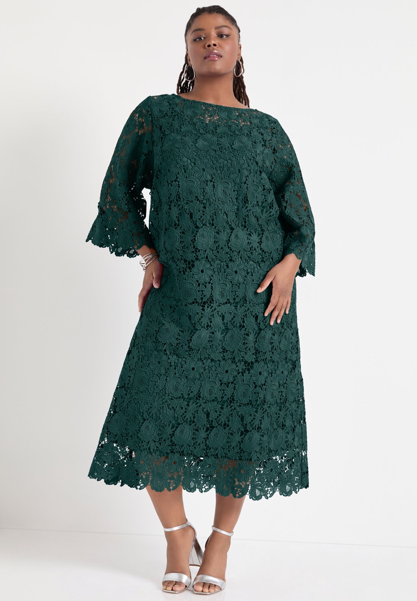Bell-Sleeve Lace Midi Dress image number 0