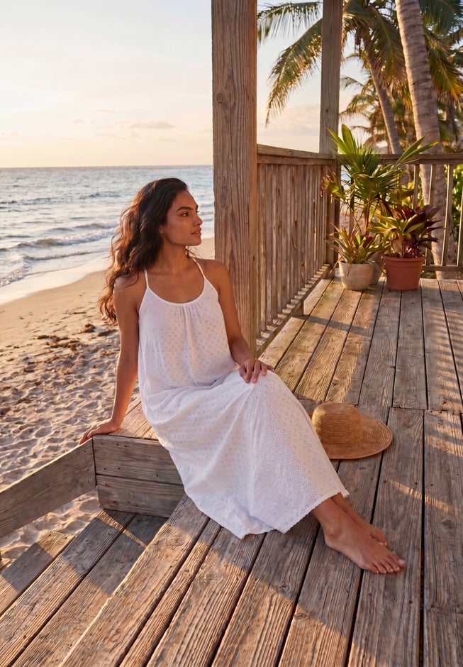 Breezy Eyelet Knit Long Nightgown image number 6