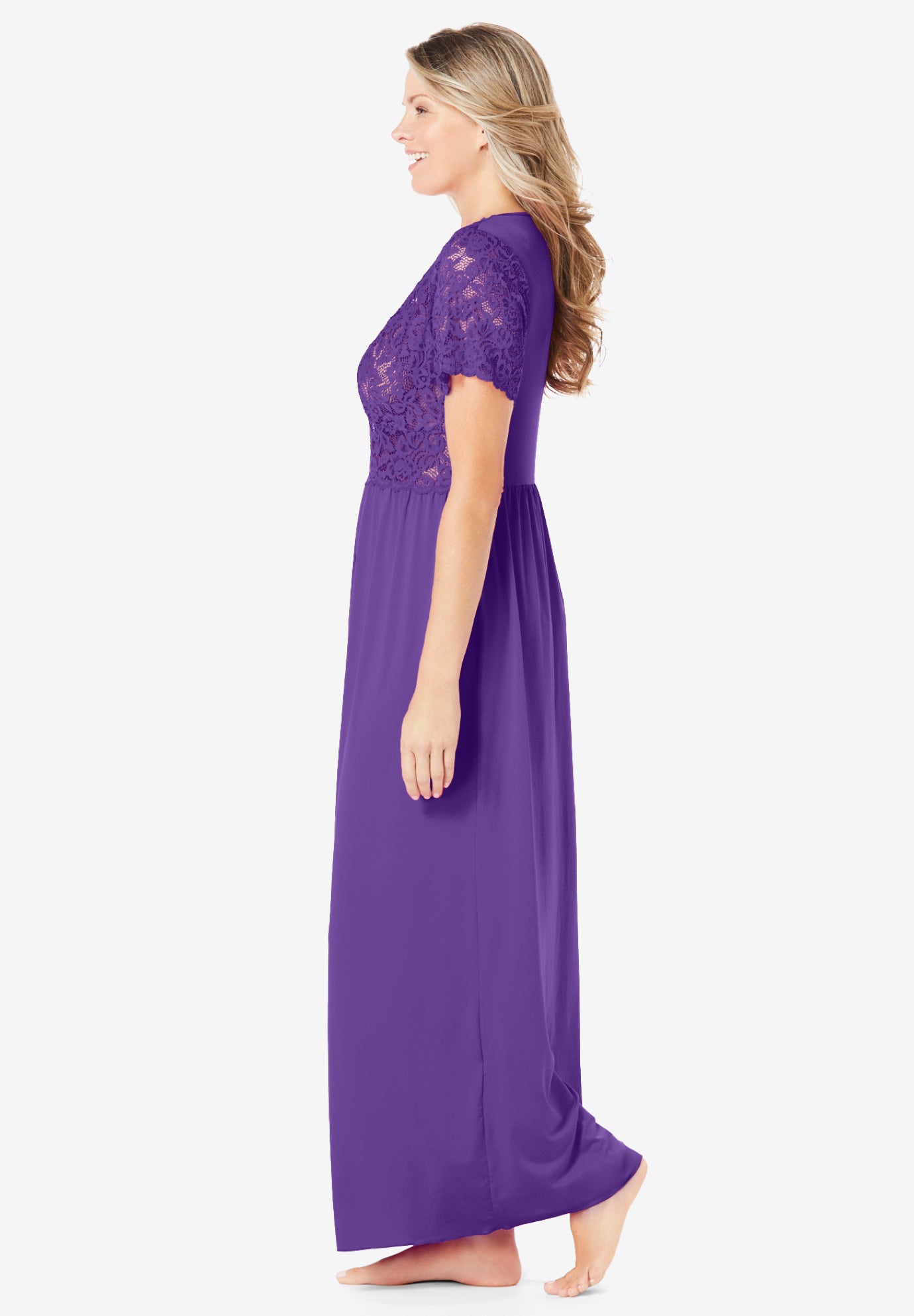Long Lace Top Stretch Knit Gown image number 3