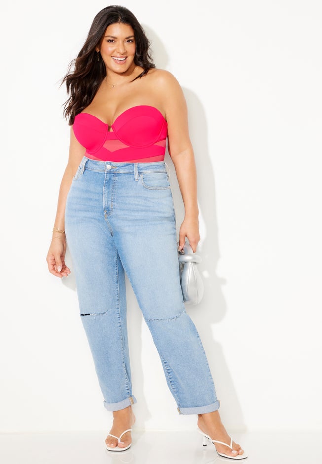 Mesh Spliced Bandeau Underwire One Piece Swimsuit image number 5