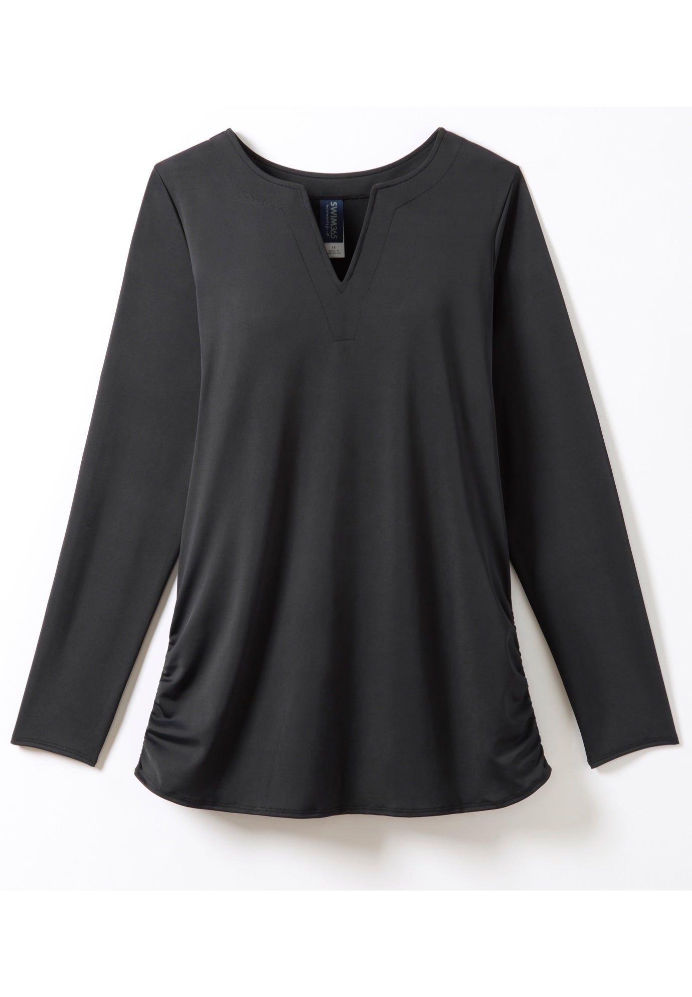 Split-Neck Long Sleeve Swim Tee with Built-In Bra image number 1