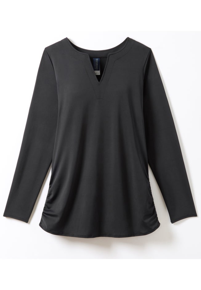 Split-Neck Long Sleeve Swim Tee with Built-In Bra image number 1