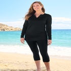 Split-Neck Long Sleeve Swim Tee with Built-In Bra image number 0