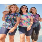 Split-Neck Short-Sleeve Swim Tee with Built-In Bra image number null