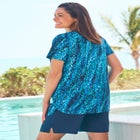 Split-Neck Short Sleeve Swim Tee with Built-In Bra image number null