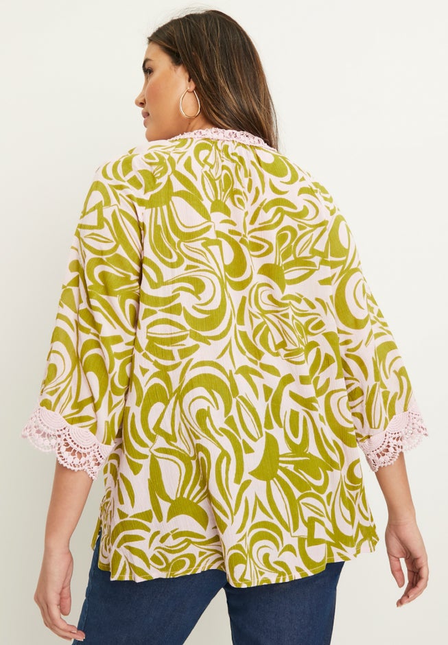 Lace-Trim Crinkle Blouse image number 1