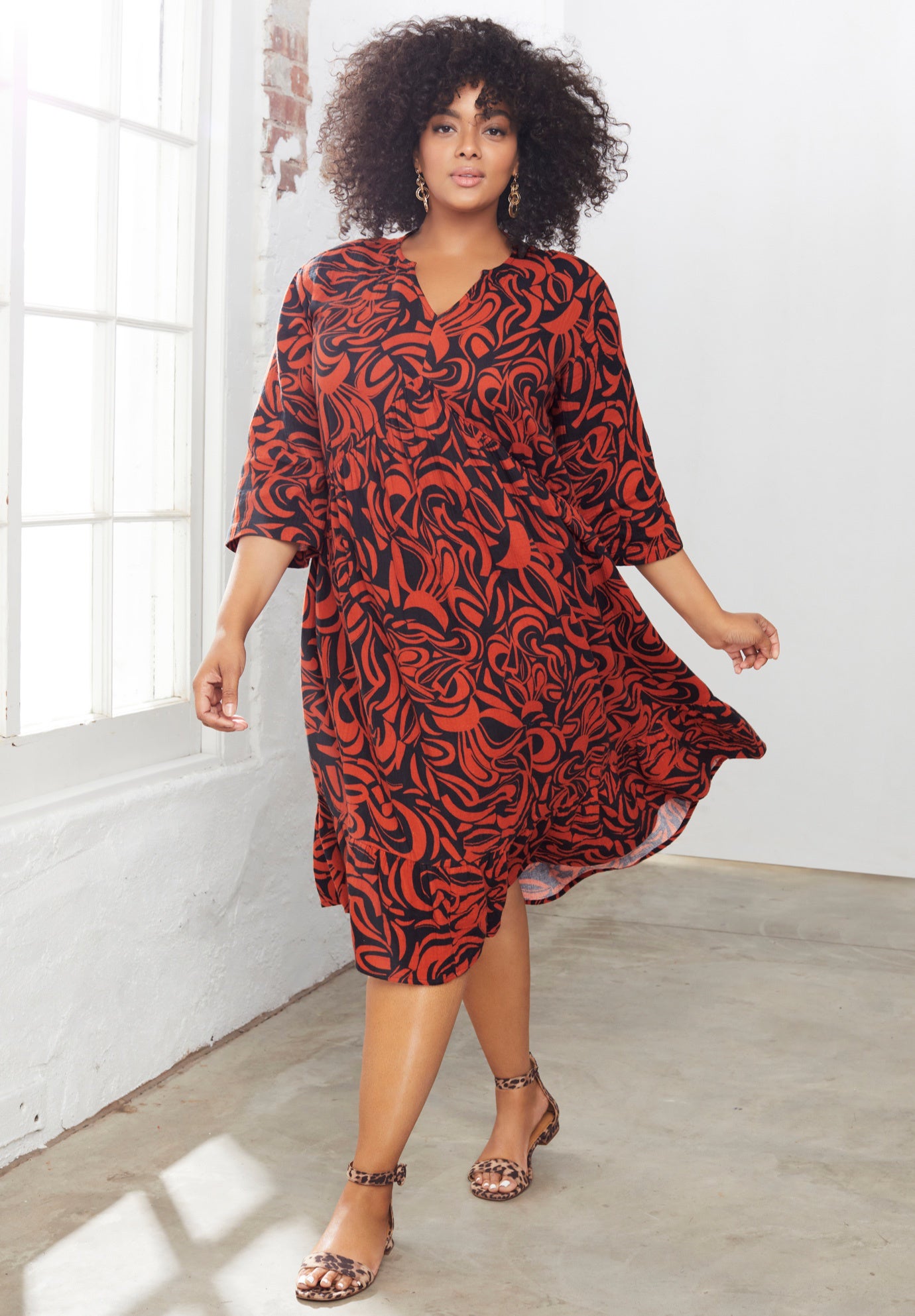 Printed Gauze Shirtdress image number 0