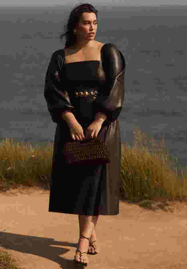 Puff Sleeve Faux Leather Midi Dress image number 4