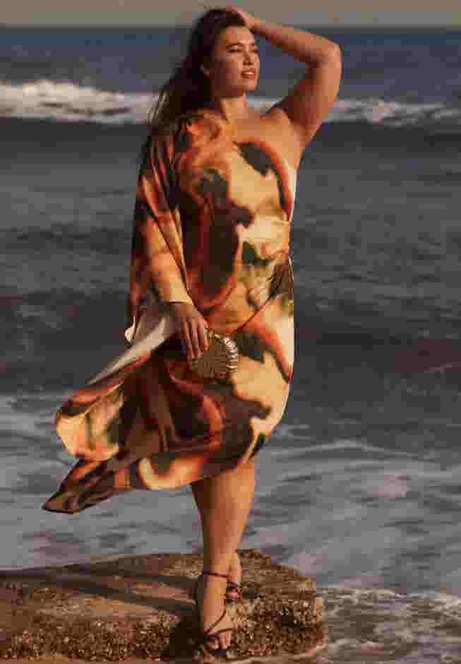 Asymmetrical One-Sleeve Cape Dress image number 4