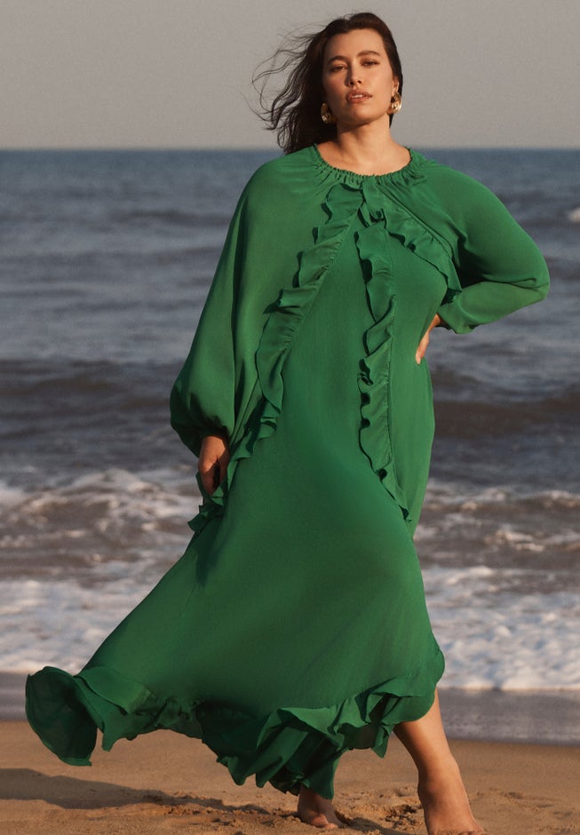 Ruffled Chiffon Cape Maxi Dress image number 4