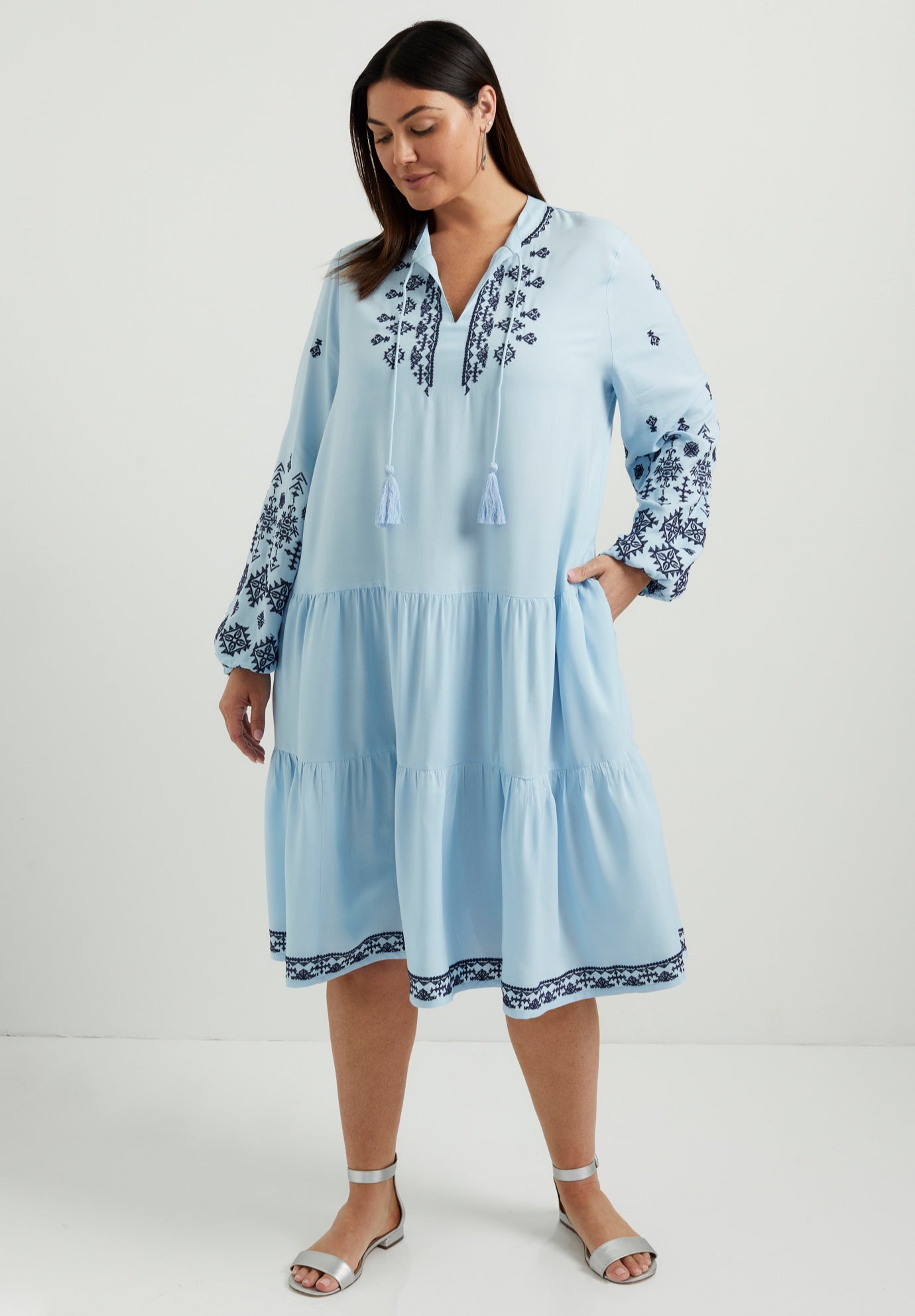 Coraline Embroidered Peasant Dress image number 0