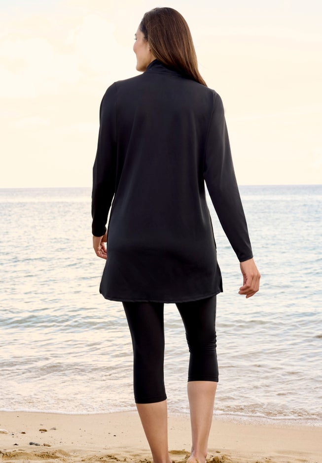 Chlorine Resistant Long-Sleeve Mock Neck Swim Tee image number 1