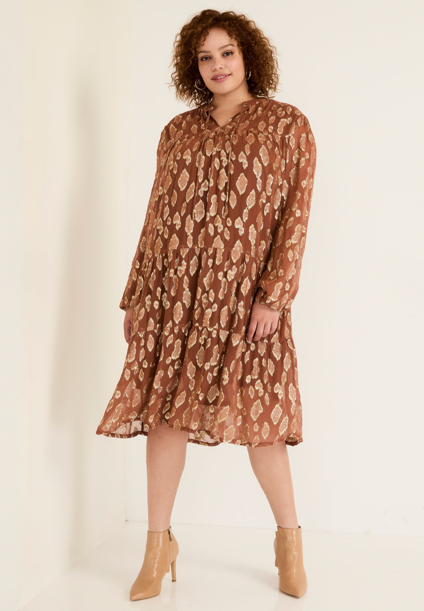 Coraline Metallic Print Georgette Dress image number 0