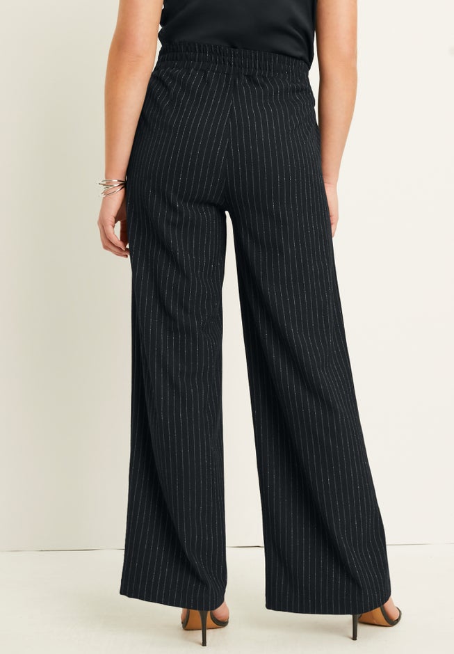 Metallic Pinstripe Curvie Fit Wide-Leg Pants image number 1