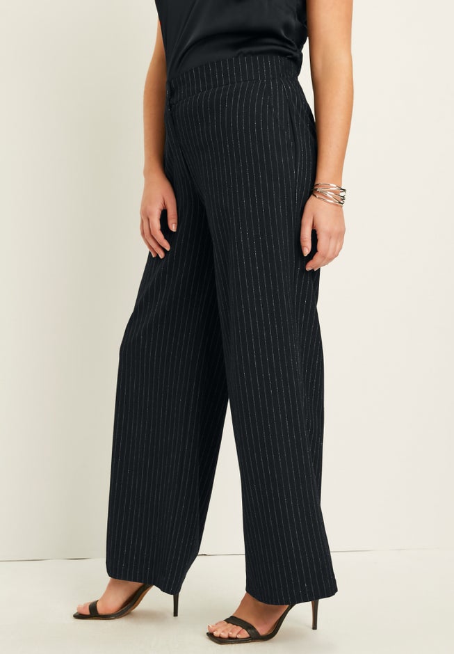 Metallic Pinstripe Curvie Fit Wide-Leg Pants image number 2