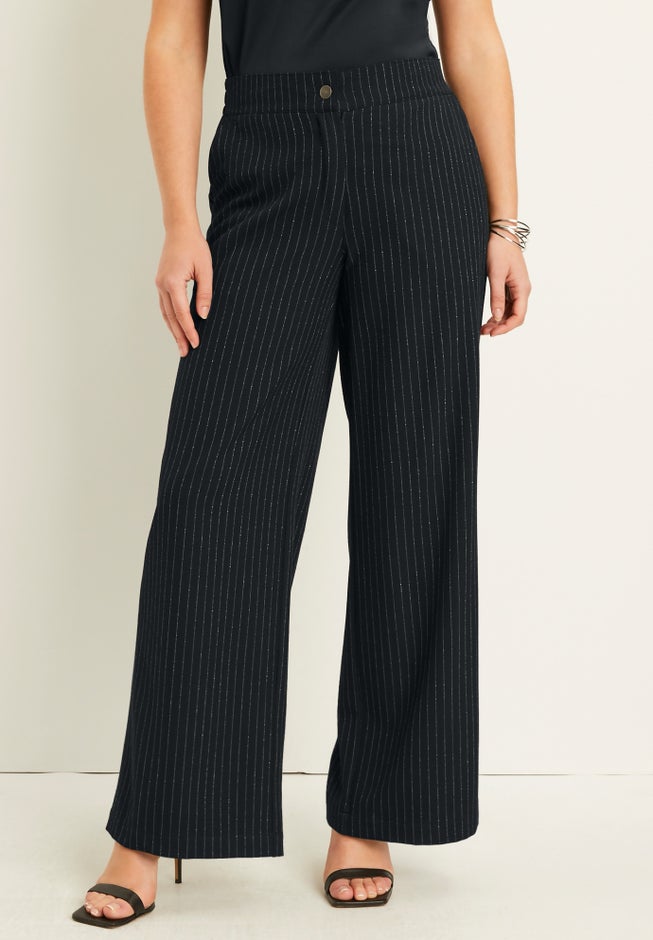 Metallic Pinstripe Curvie Fit Wide-Leg Pants image number 0