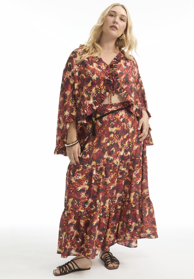 Tiered Printed Maxi Skirt image number null