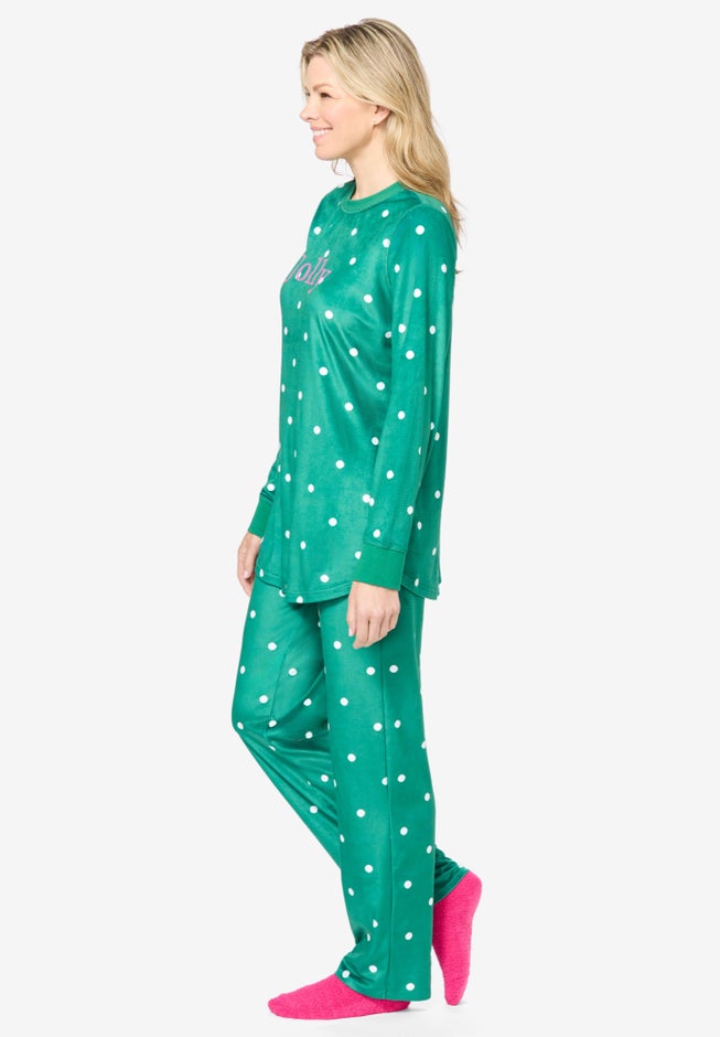 Dreams & Co. ® Velour Pajama with FREE Fuzzy Socks image number null