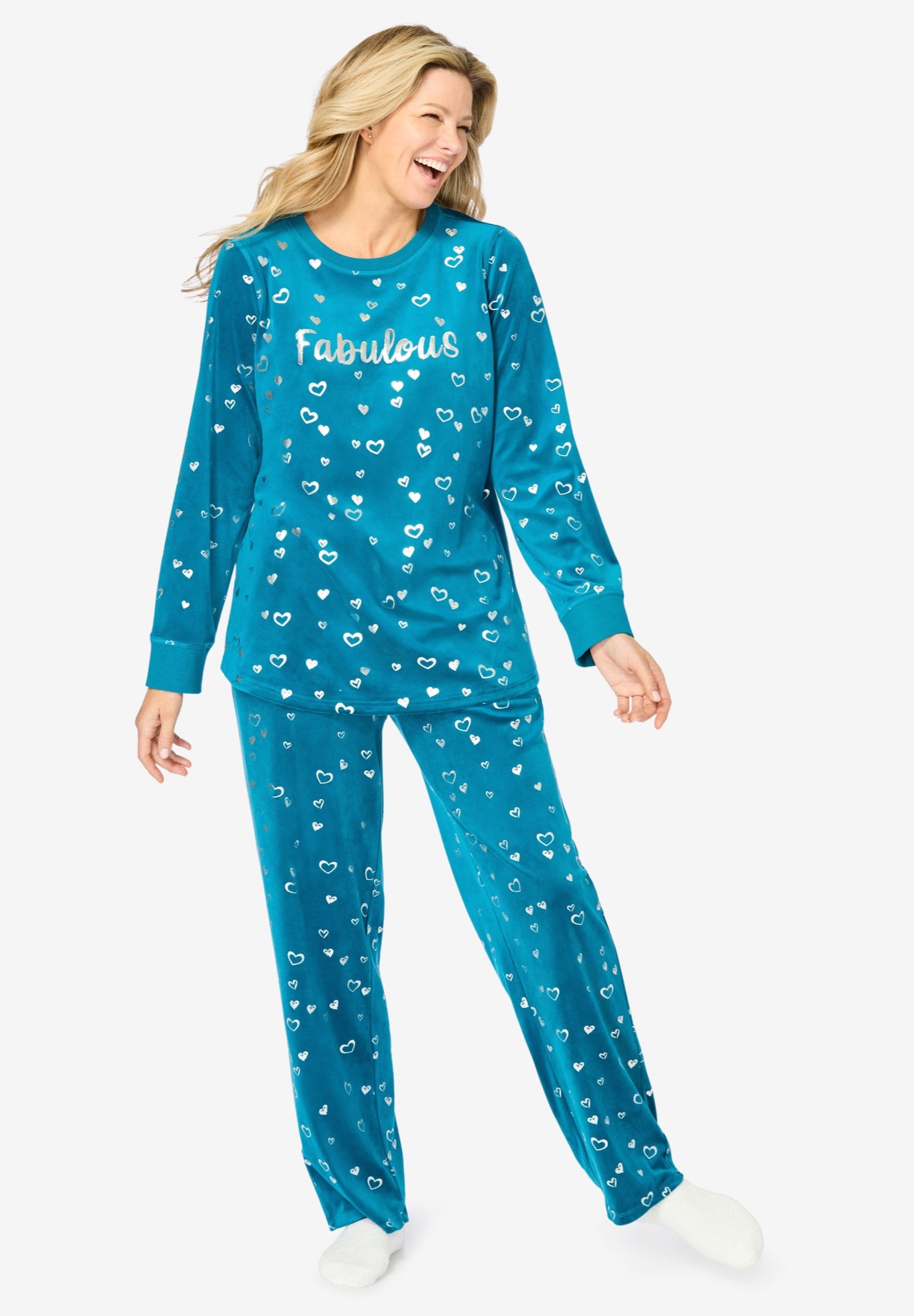 Dreams & Co. &reg; Velour Pajama with FREE Fuzzy Socks image number 0