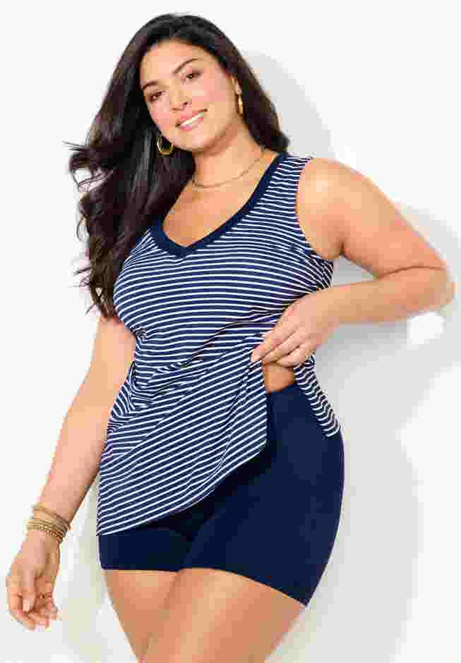 Chlorine Resistant V-Neck Two-Piece Swimdress image number 4