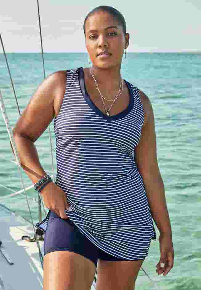 Chlorine Resistant V-Neck Two-Piece Swimdress image number 0