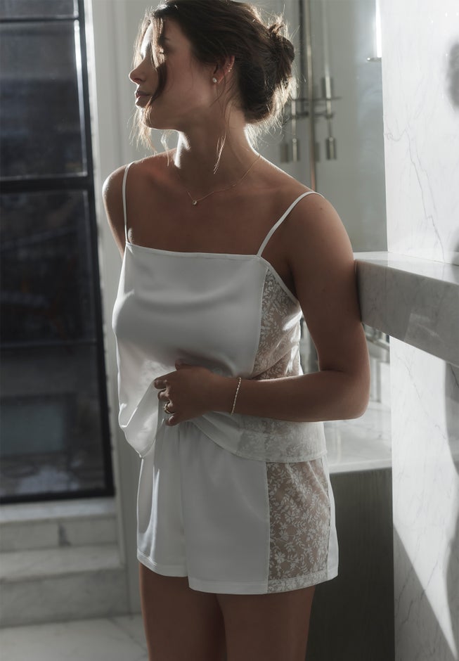 The Lace Panel Shorts - Recycled Satin image number 4