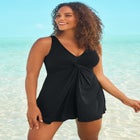 Twist-Front V-Neck Tummy Control A-Line Swim Dress image number 0