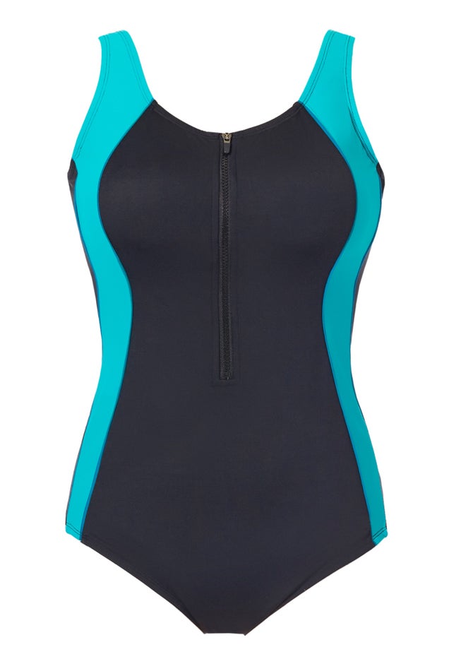 Zip-Front One-Piece with Tummy Control image number 3