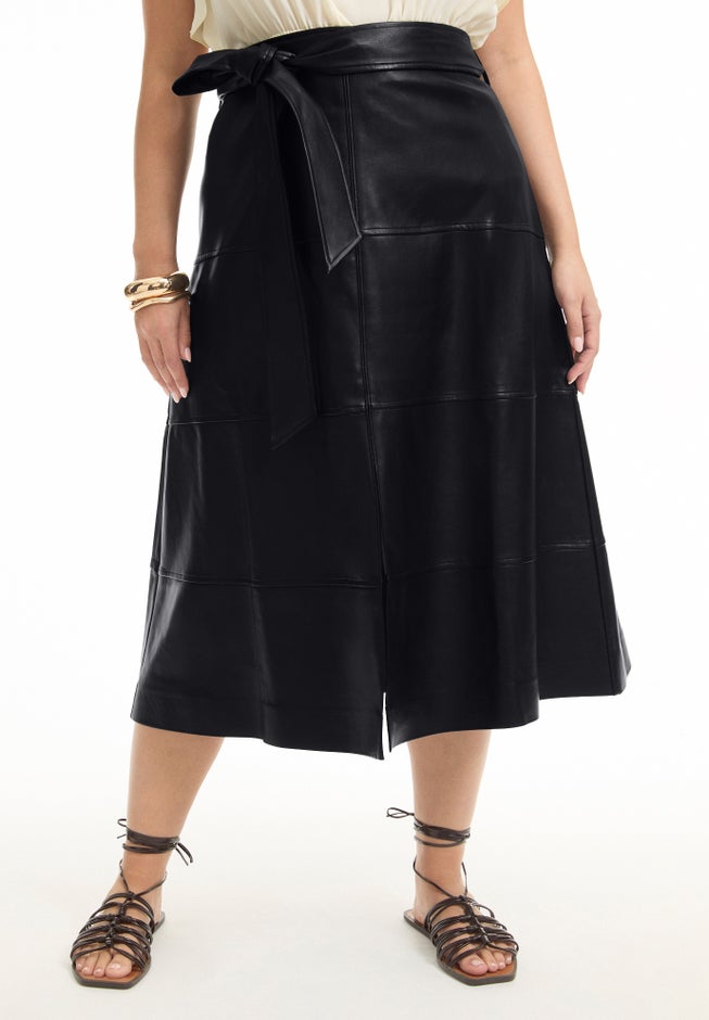 Paneled Faux Leather Midi Skirt image number 1