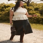 Paneled Faux Leather Midi Skirt image number null