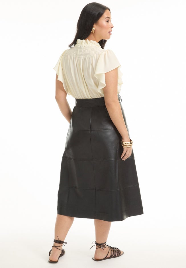 Paneled Faux Leather Midi Skirt image number null