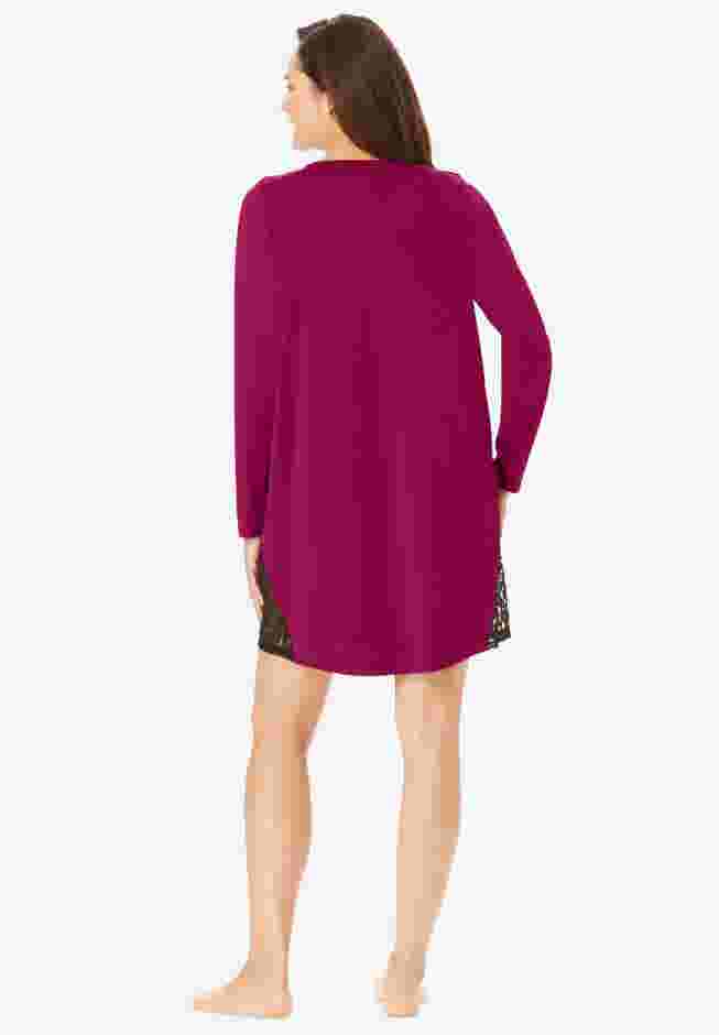 Henley Sleepshirt with Lace Detail image number 1