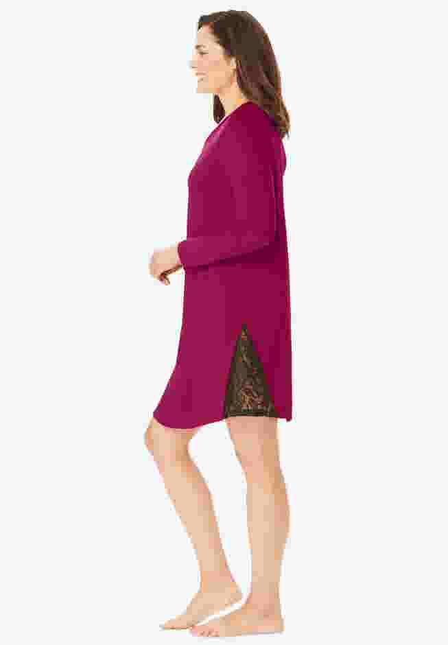 Henley Sleepshirt with Lace Detail image number 2