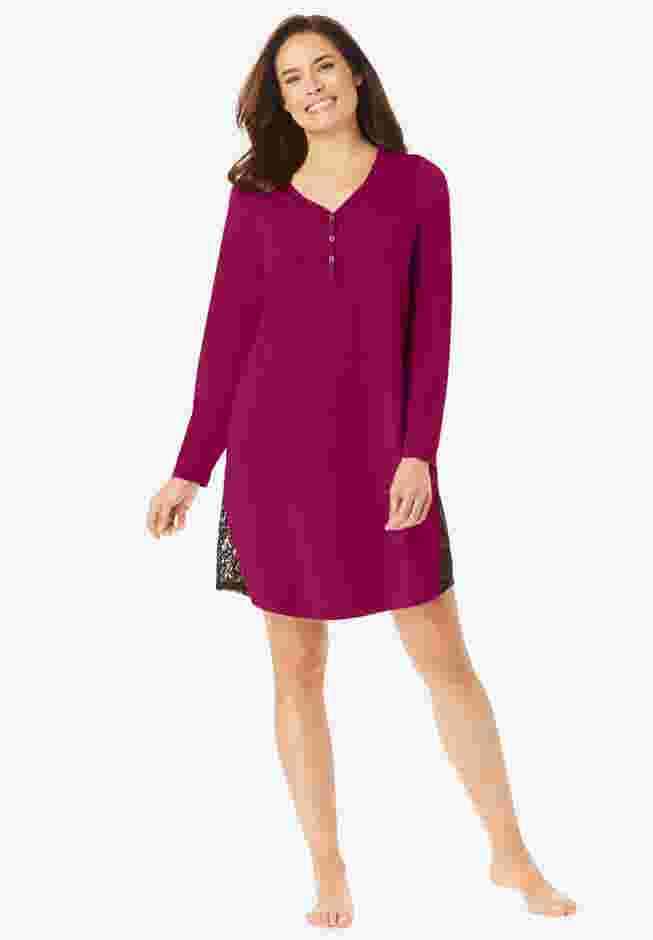 Henley Sleepshirt with Lace Detail image number 0