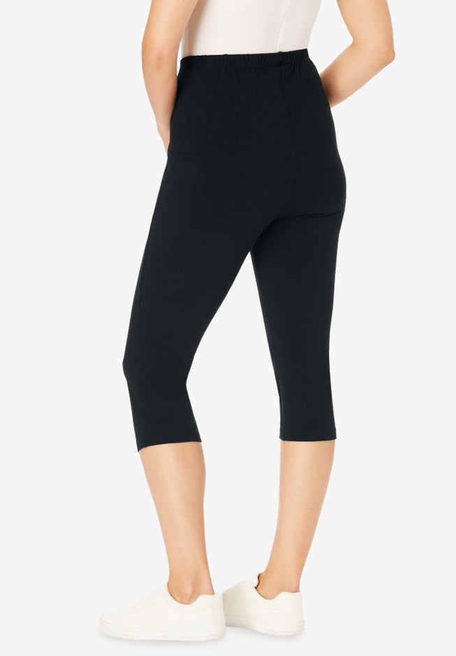Stretch-Cotton Knit Pull-On Pocket Capri Leggings image number 1