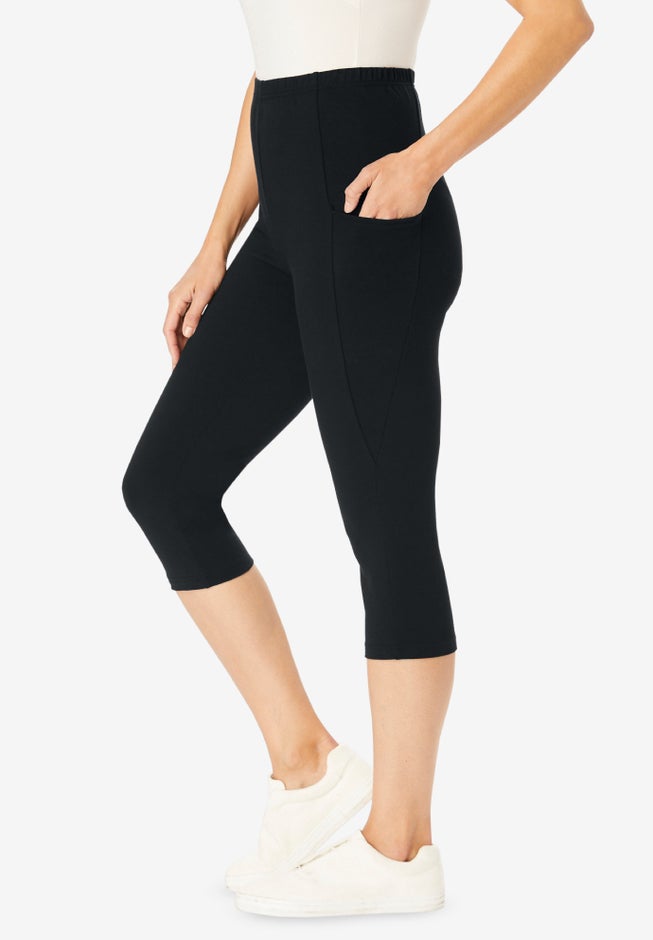 Stretch-Cotton Knit Pull-On Pocket Capri Leggings image number 4