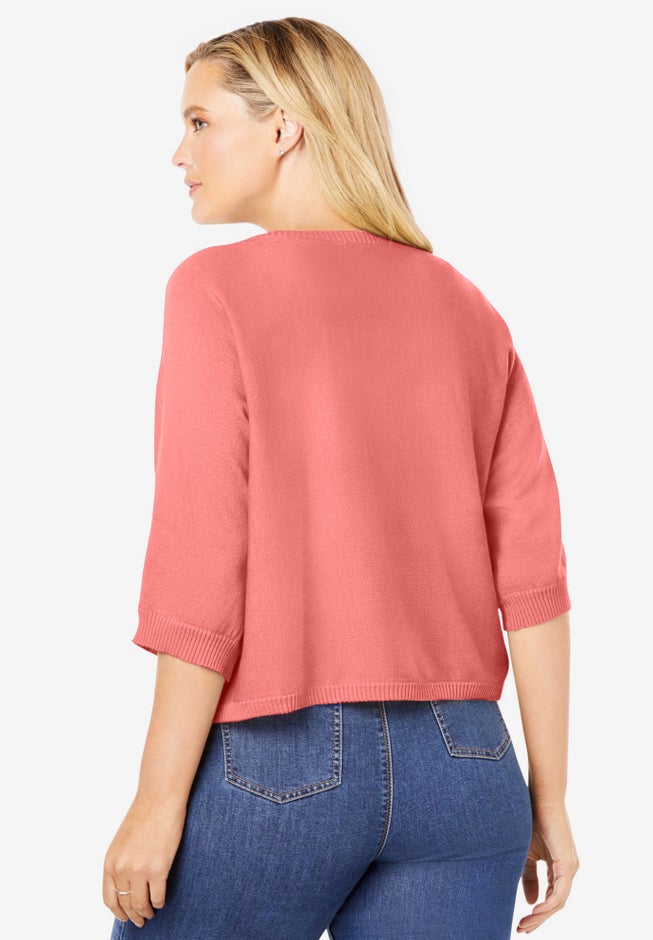 Rib Trim Cardigan Shrug Sweater image number 2