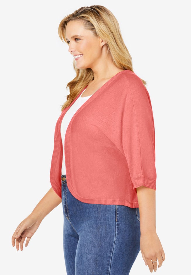 Rib Trim Cardigan Shrug Sweater image number 3