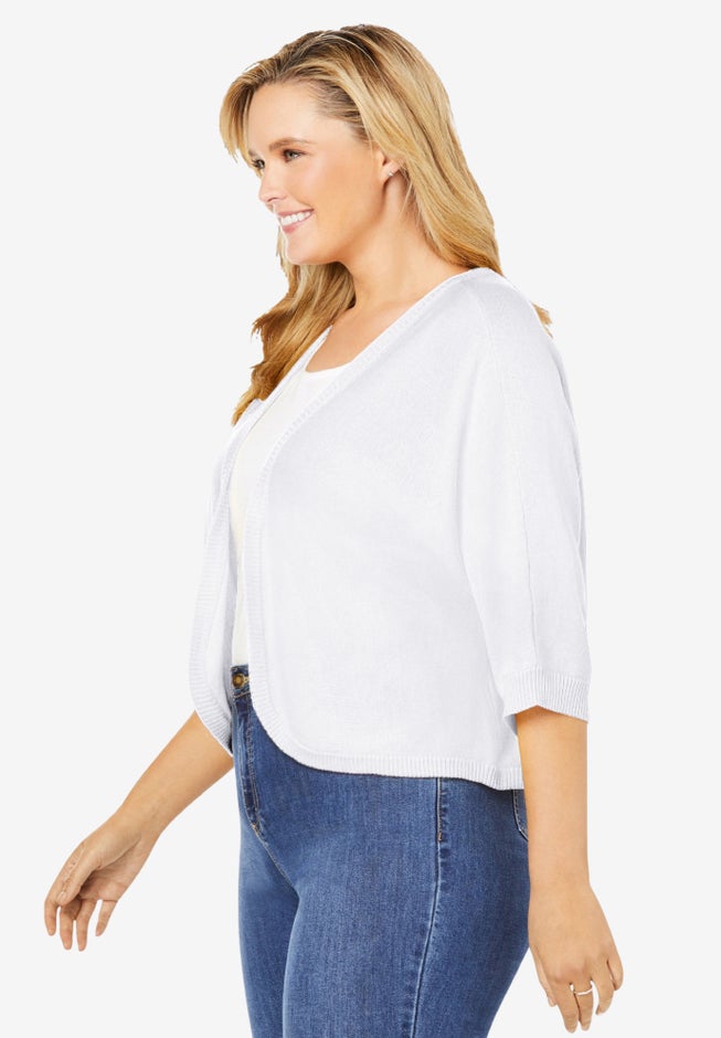 Rib Trim Cardigan Shrug Sweater image number 3