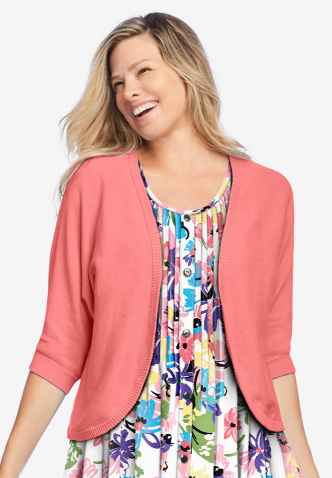 Rib Trim Cardigan Shrug Sweater image number 1