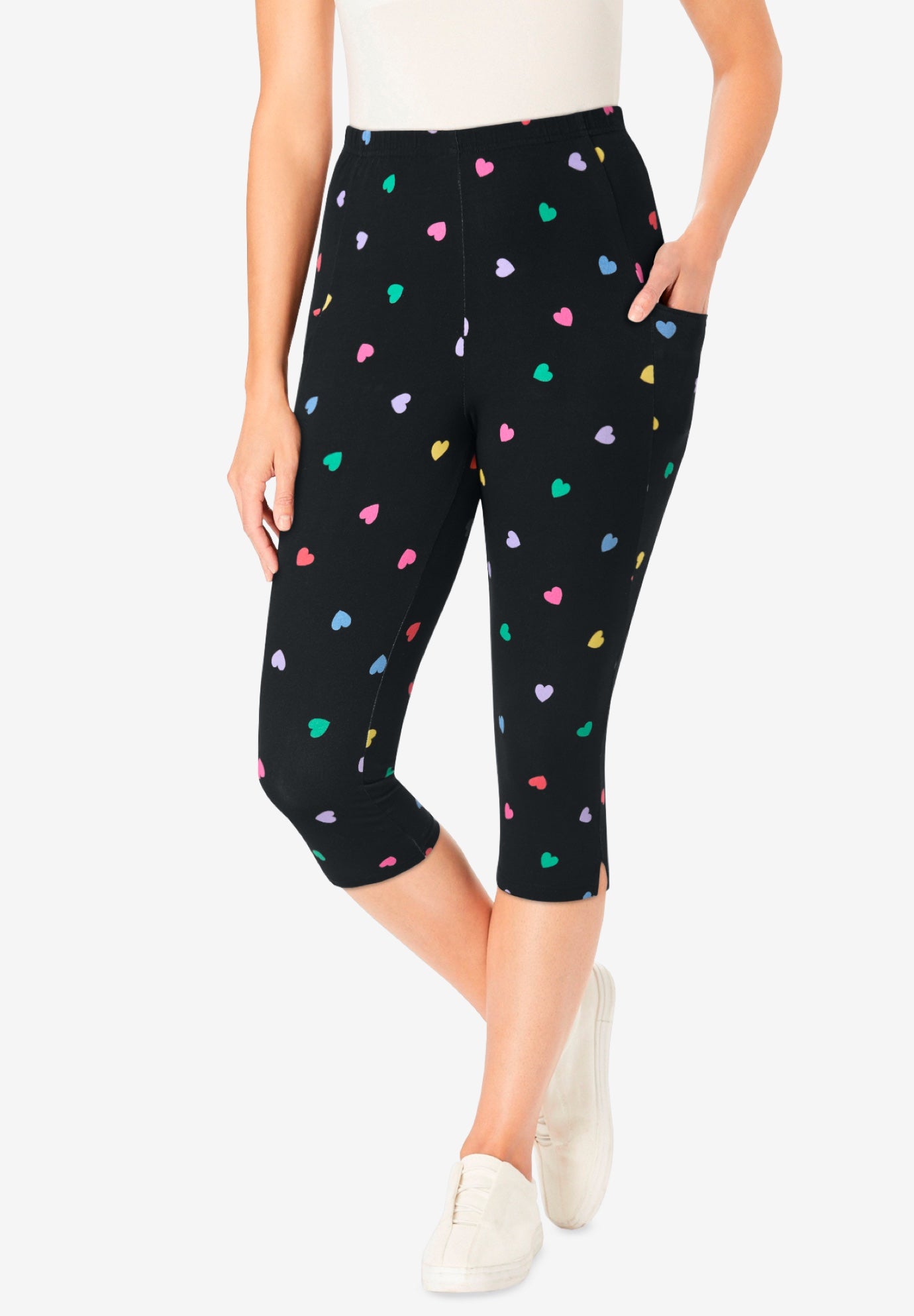 Stretch-Cotton Knit Pull-On Printed Pocket Capri Leggings image number 0