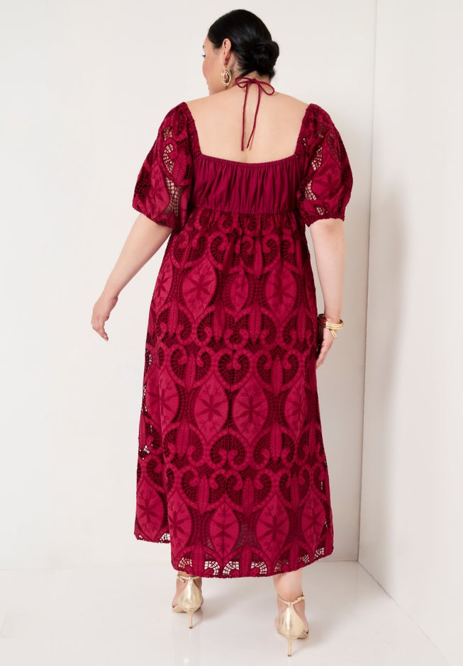 Eyelet Puff Sleeve Peasant Dress image number 1