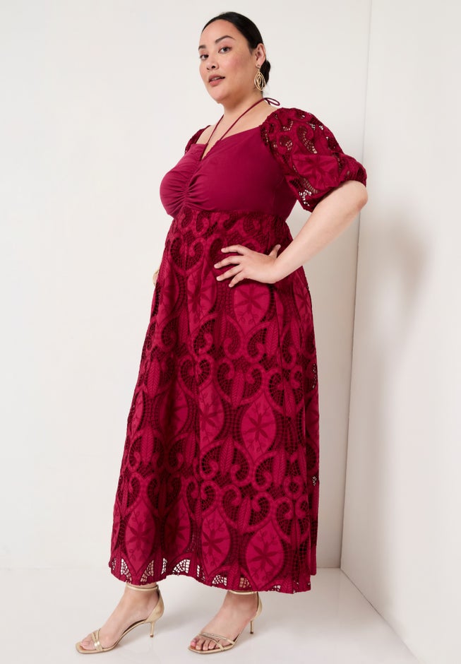 Eyelet Puff Sleeve Peasant Dress image number 2